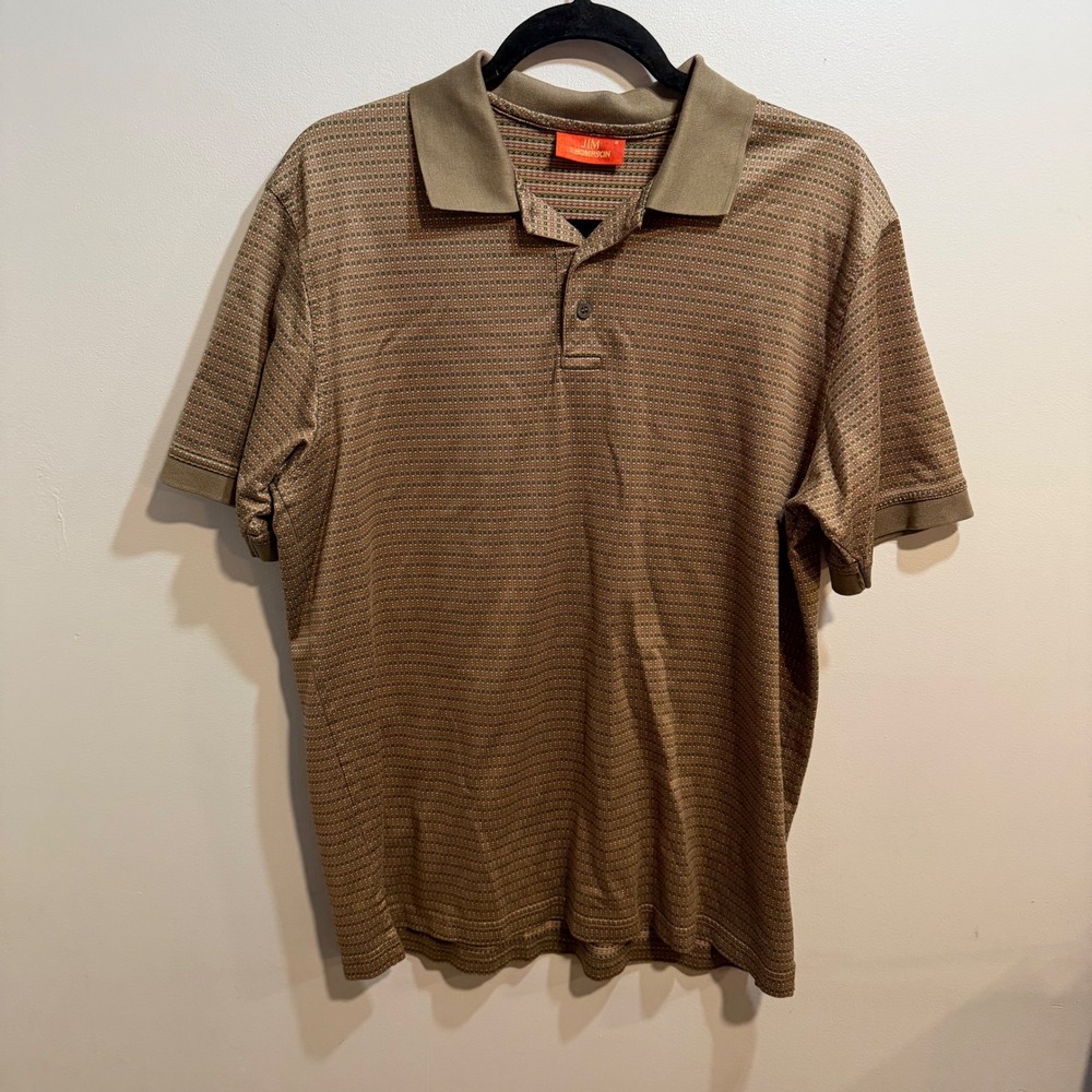 Jim Thompson Mens Mercerized Cotton Polo Shirt Brown Geometric Pattern Size M